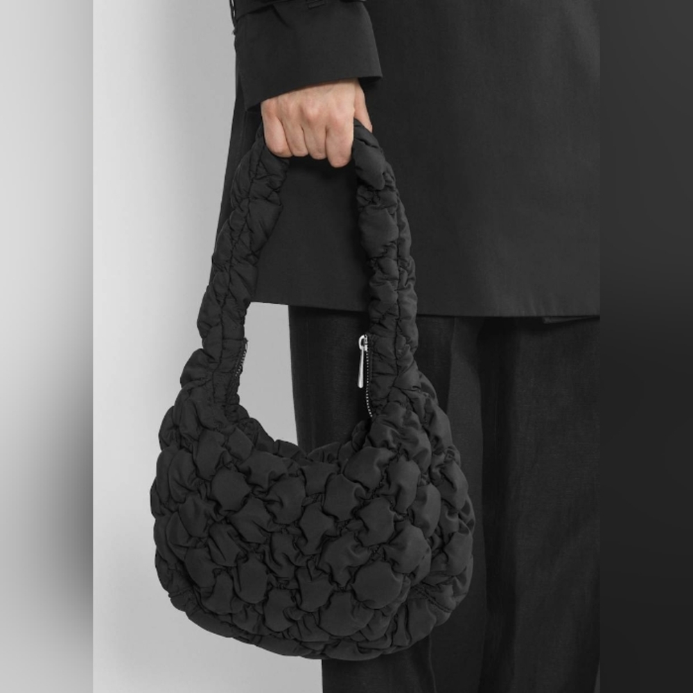 Aritzia Black Quilted Knot-Textured Shoulder Bag